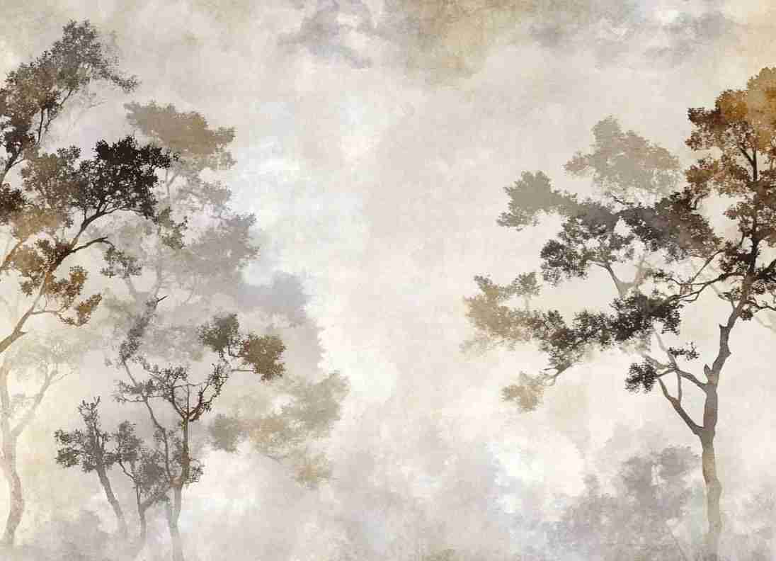 Ombres Forestières - Papier Peint Panoramique Brun Doré - Illulart: Papier peint panoramique