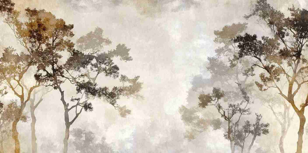 Ombres Forestières - Papier Peint Panoramique Brun Doré - Illulart: Papier peint panoramique