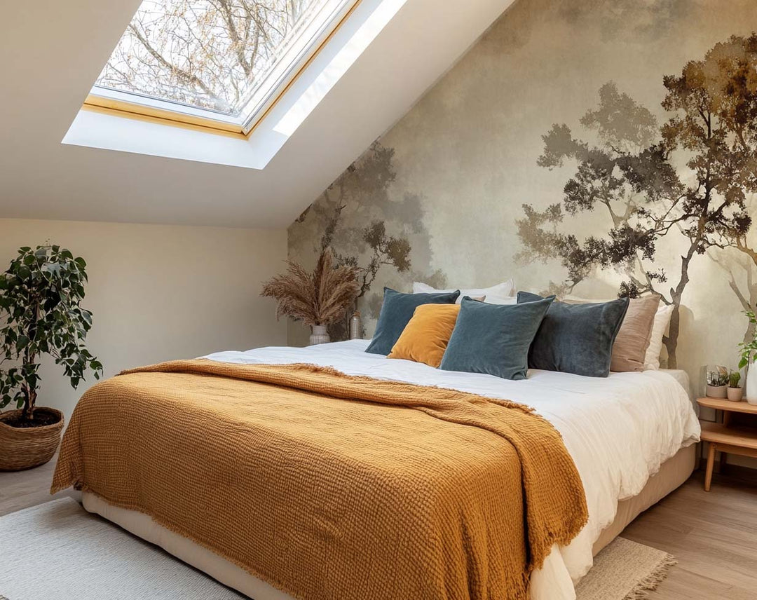 Ombres Forestières - Papier Peint Panoramique Brun Doré - Illulart: Papier peint panoramique