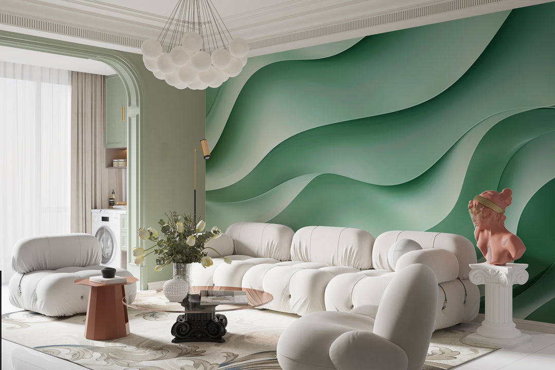 Waves of Serenity – Panoramic Sea Green Wallpaper