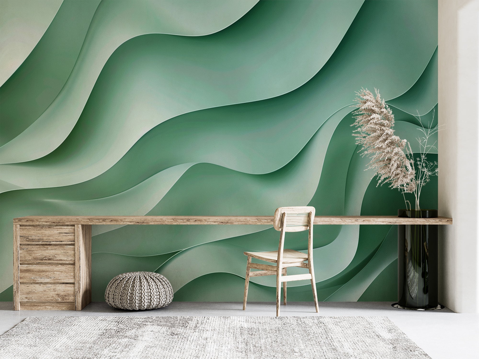 Wellen der Gelassenheit – Panorama-Tapete in Meeresgrün