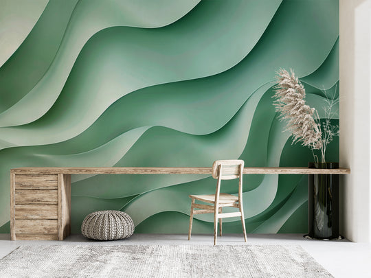 Waves of Serenity – Panoramic Sea Green Wallpaper