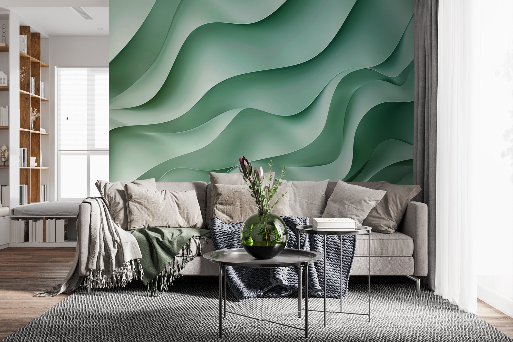 Wellen der Gelassenheit – Panorama-Tapete in Meeresgrün