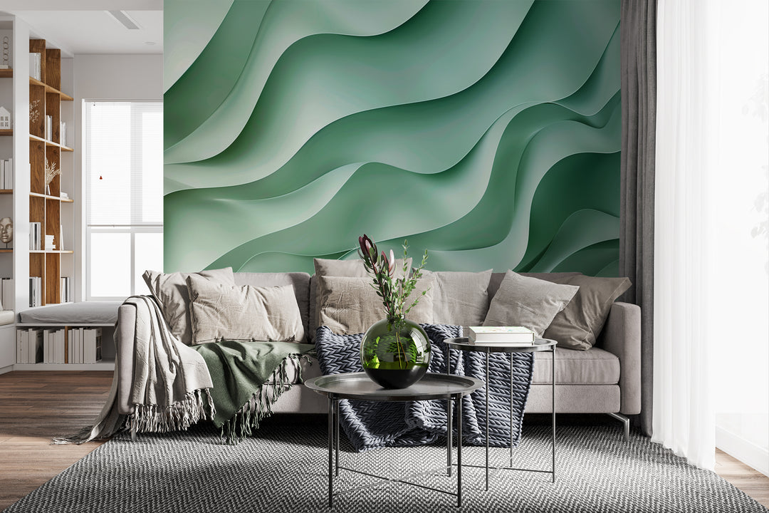 Waves of Serenity – Panoramic Sea Green Wallpaper