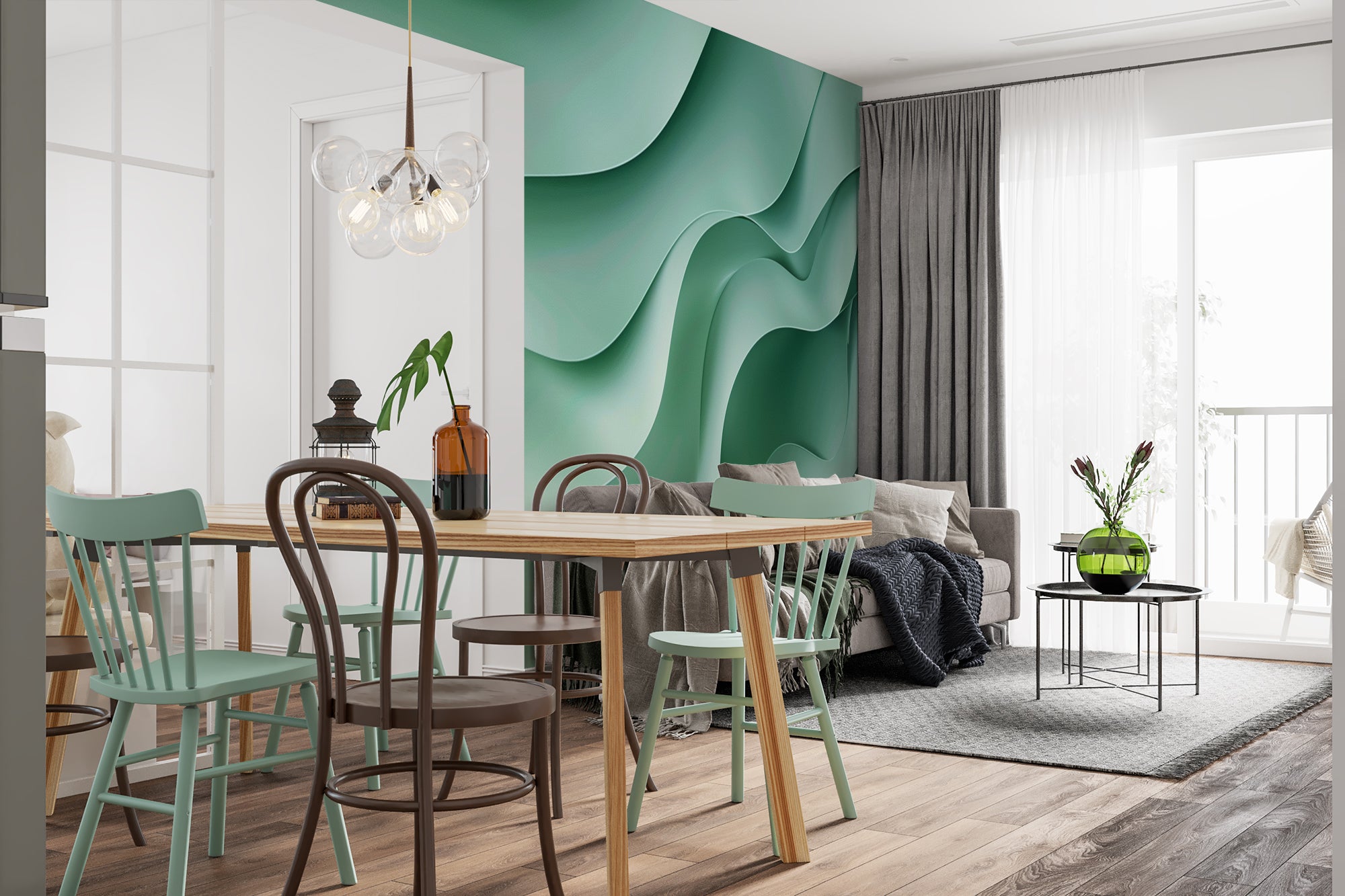 Waves of Serenity – Panoramic Sea Green Wallpaper