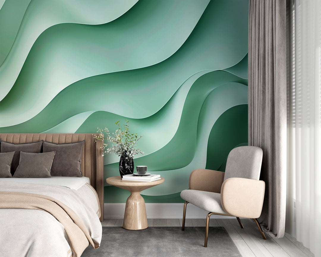 Waves of Serenity – Panoramic Sea Green Wallpaper