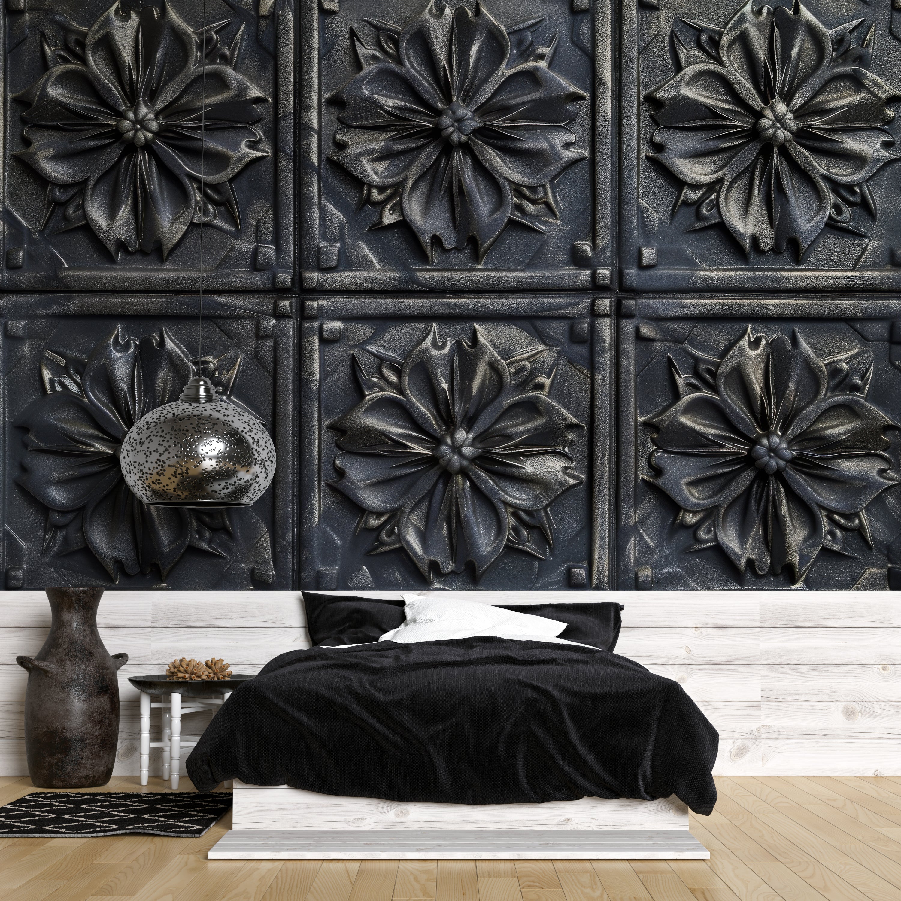 Gothic Ornament: Anthracite carved wallpaper