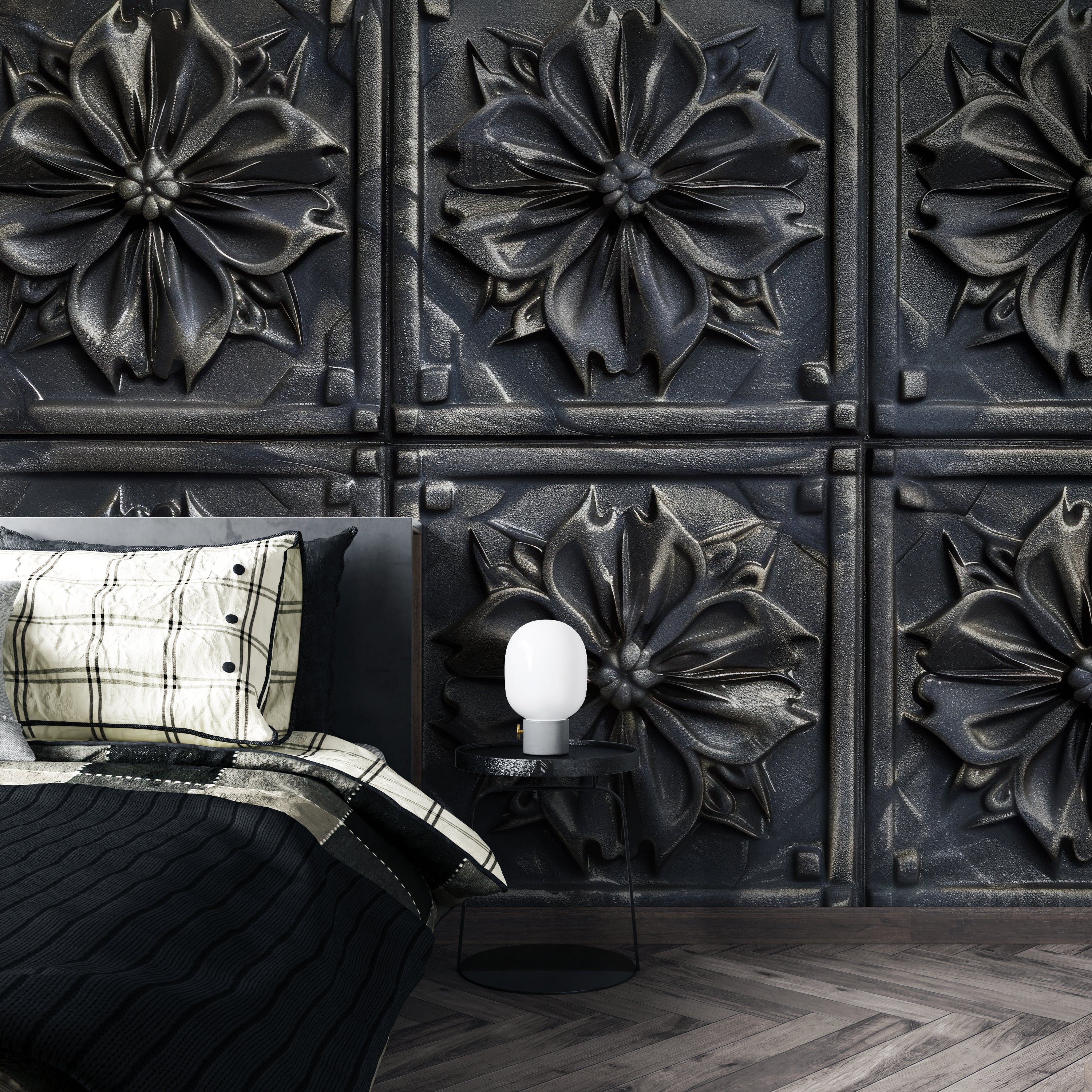 Gothic Ornament: Anthracite carved wallpaper