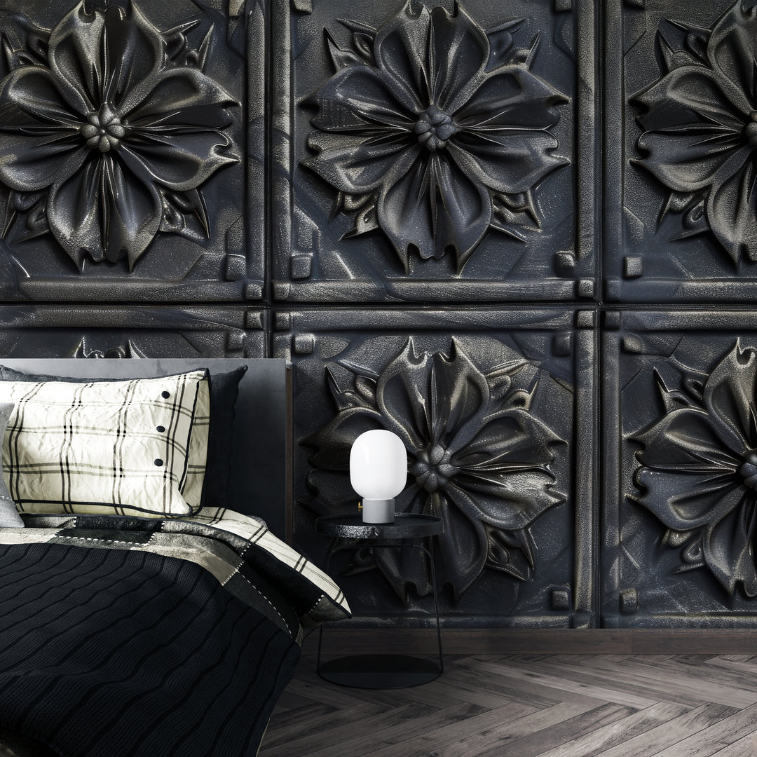 Gothic Ornament: Anthracite carved wallpaper