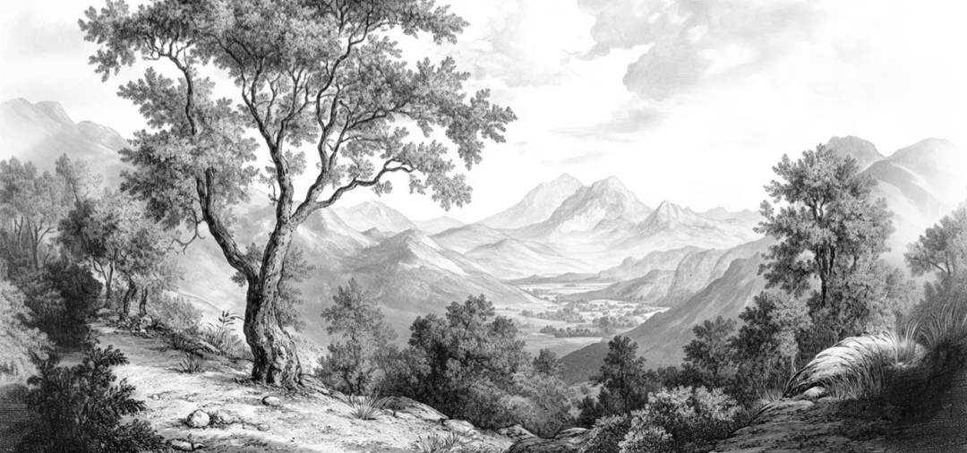 Panorama Intemporel - Nature en Noir et Blanc - Illulart: Papier peint panoramique