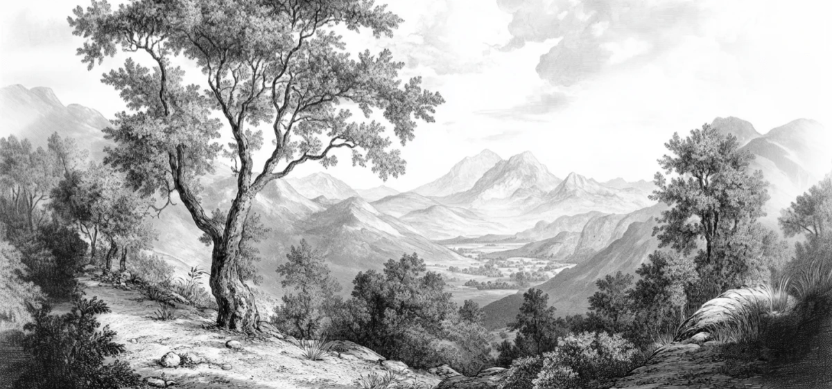 Panorama Intemporel - Nature en Noir et Blanc - Illulart: Papier peint panoramique