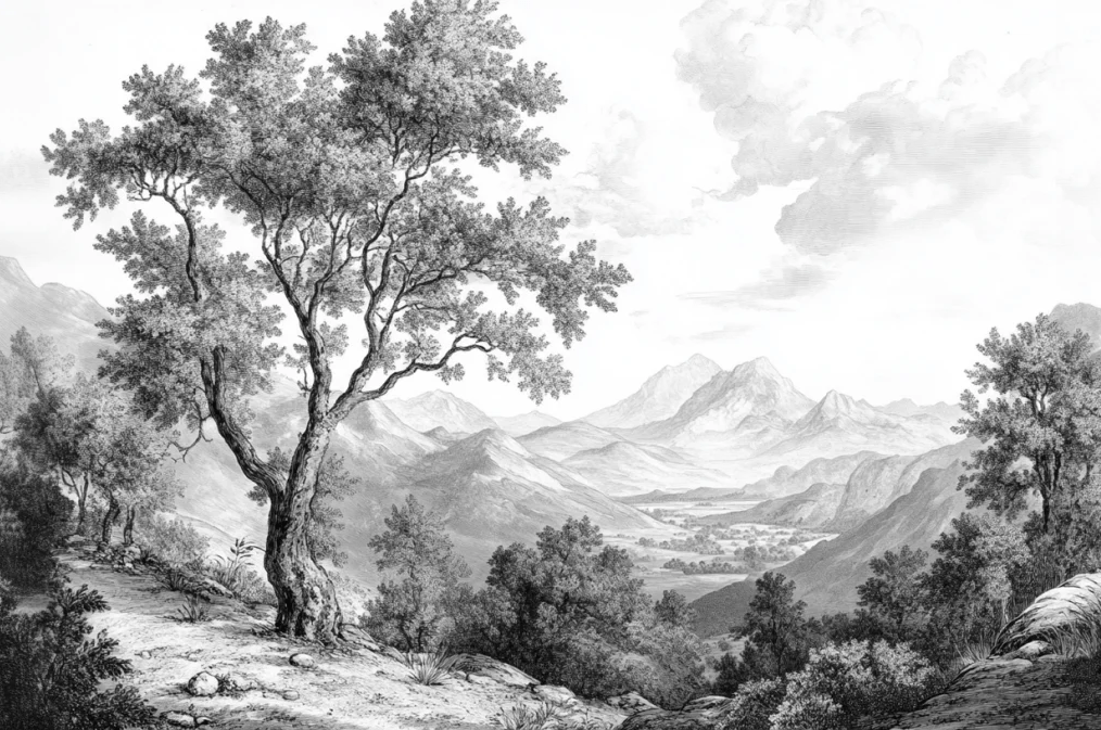 Panorama Intemporel - Nature en Noir et Blanc - Illulart: Papier peint panoramique