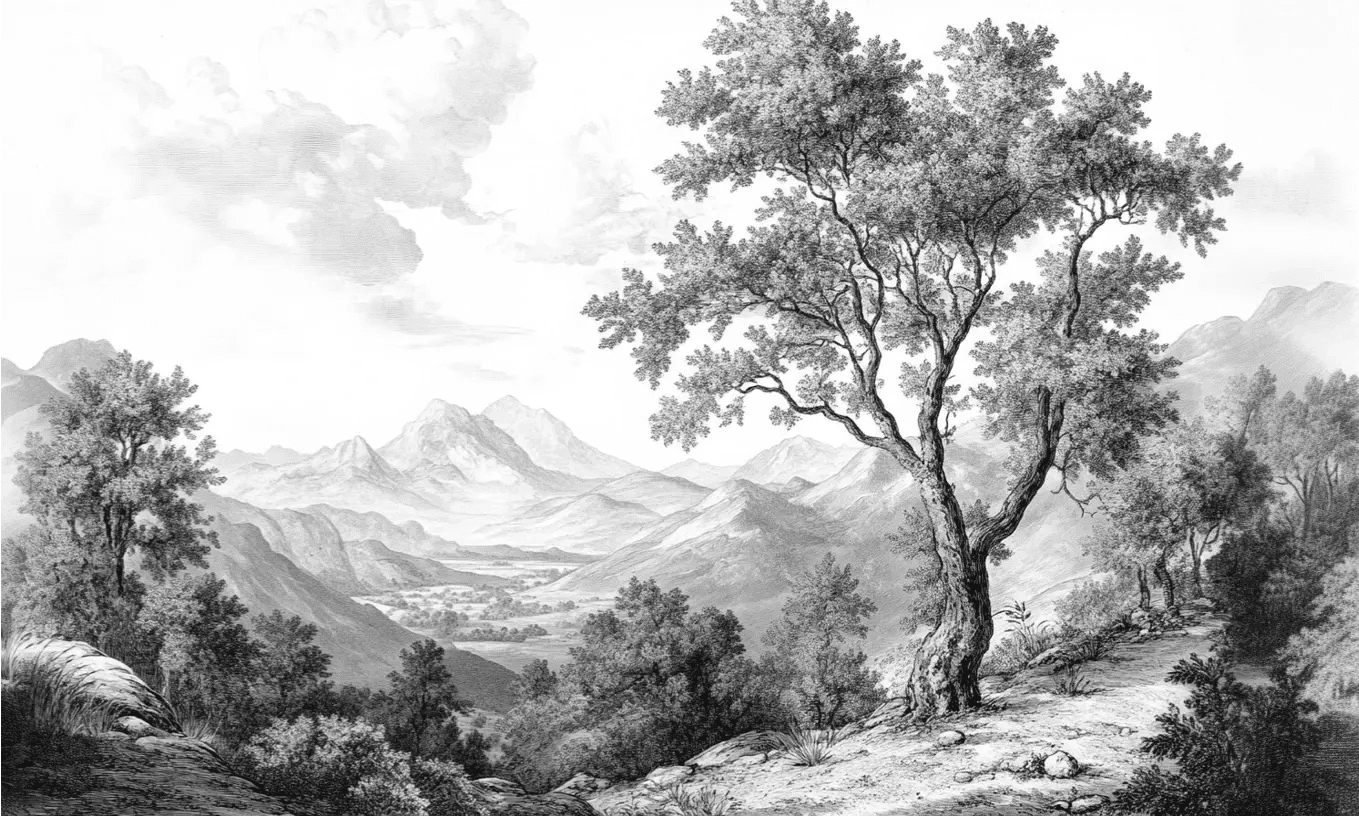 Panorama Intemporel - Nature en Noir et Blanc - Illulart: Papier peint panoramique