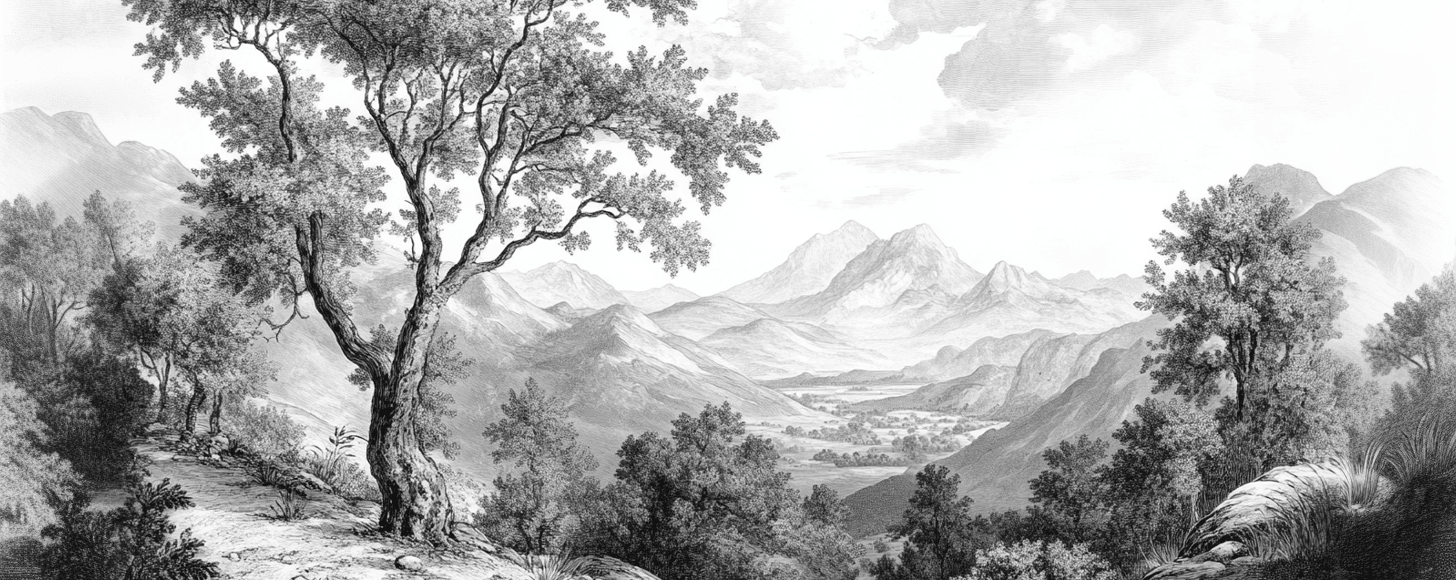 Panorama Intemporel - Nature en Noir et Blanc - Illulart: Papier peint panoramique