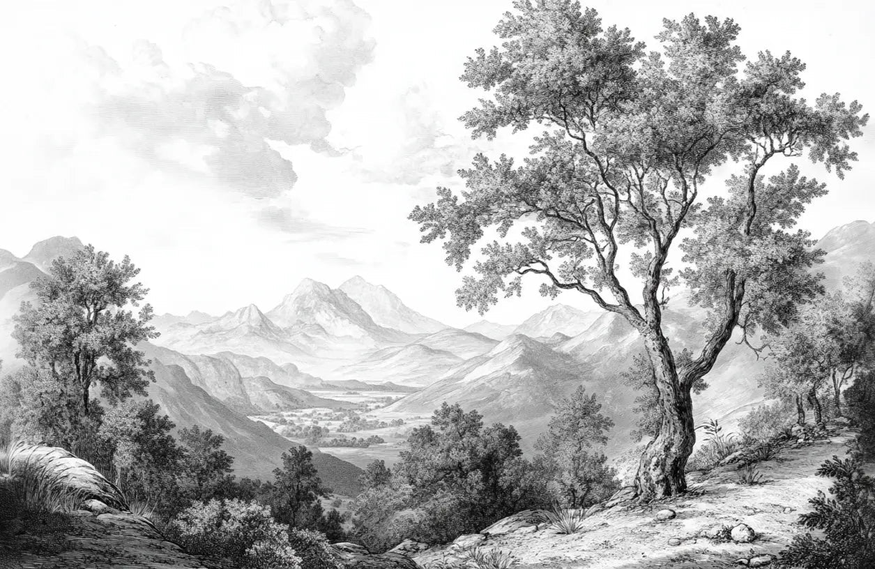 Panorama Intemporel - Nature en Noir et Blanc - Illulart: Papier peint panoramique