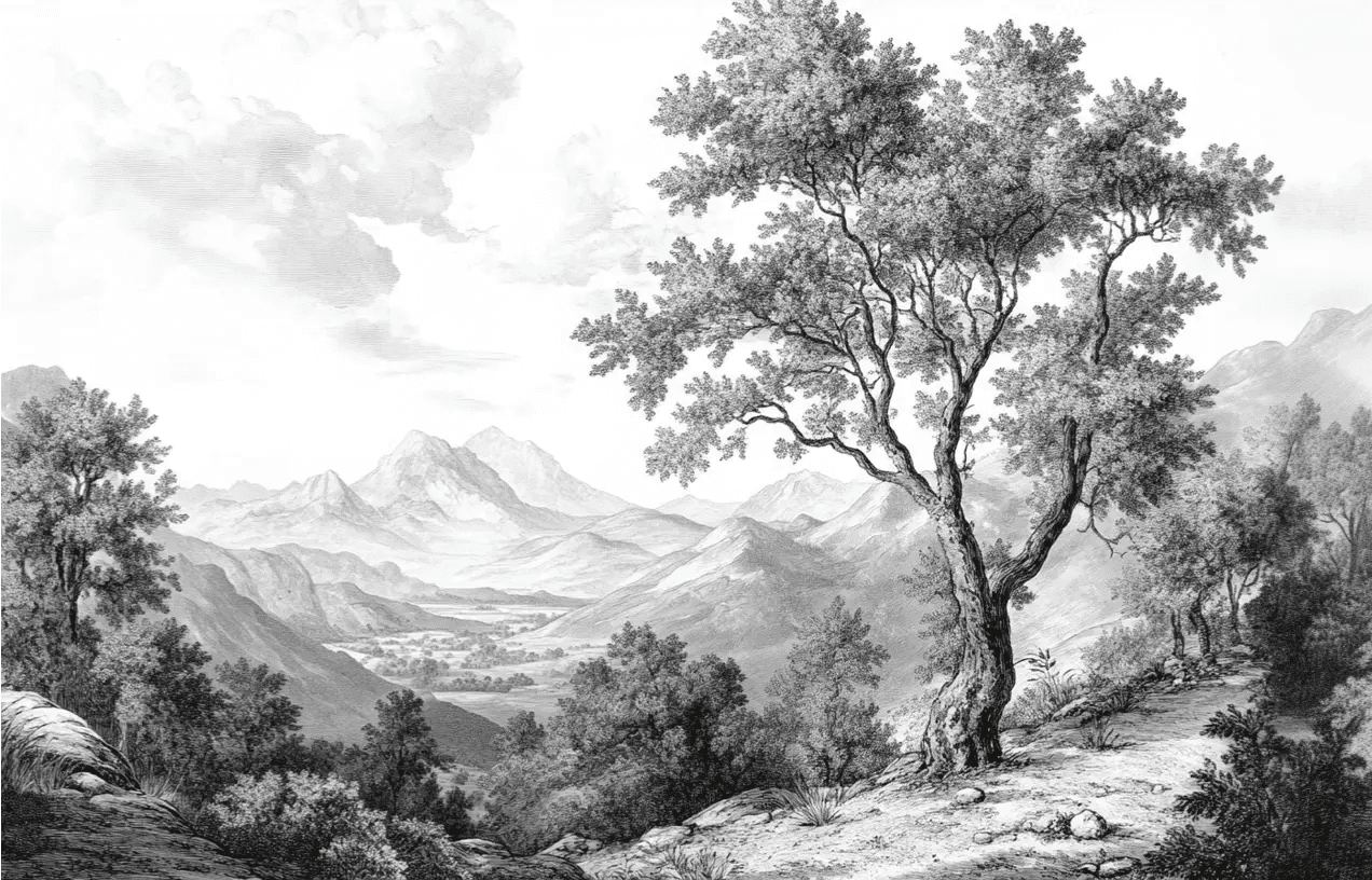Panorama Intemporel - Nature en Noir et Blanc - Illulart: Papier peint panoramique