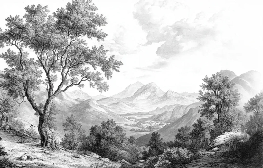 Panorama Intemporel - Nature en Noir et Blanc - Illulart: Papier peint panoramique