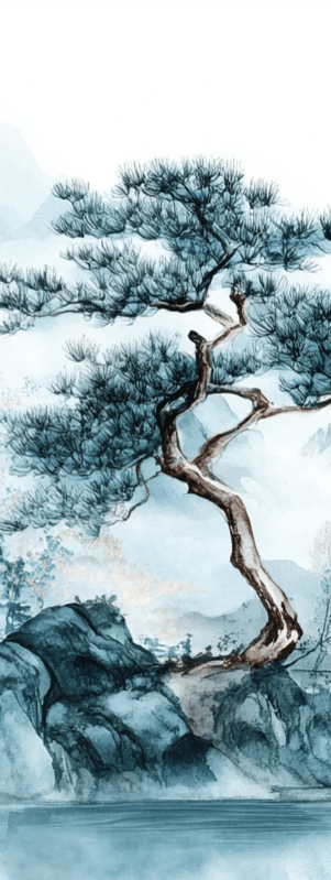 Panorama zen: Papier peint Arbres et Montagnes en aquarelle - Illulart: Papier peint panoramique