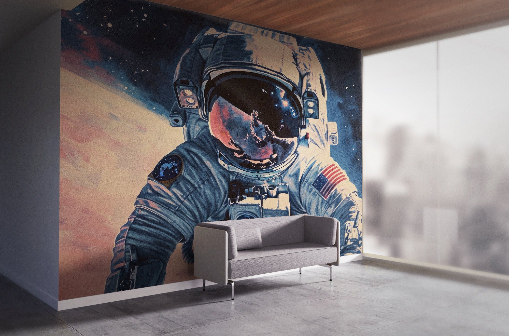 Papier peint astronaute dans une salle d'attente