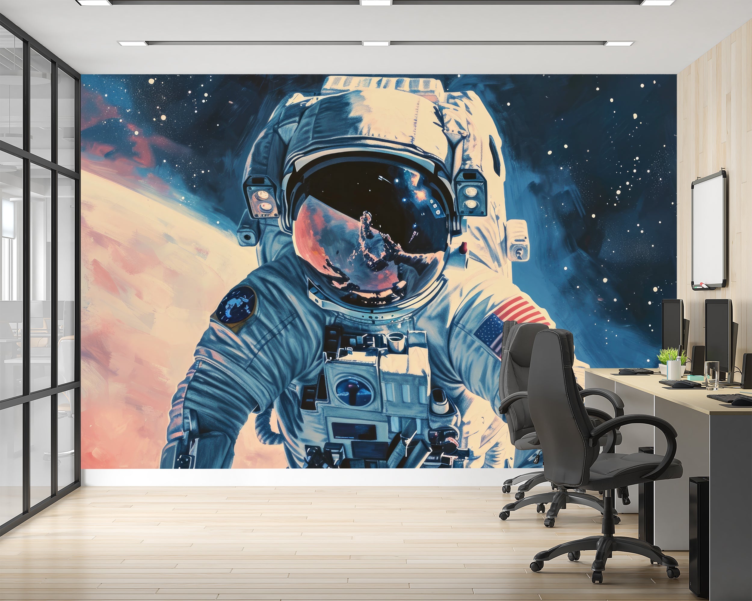 Papier peint astronaute dans un bureau