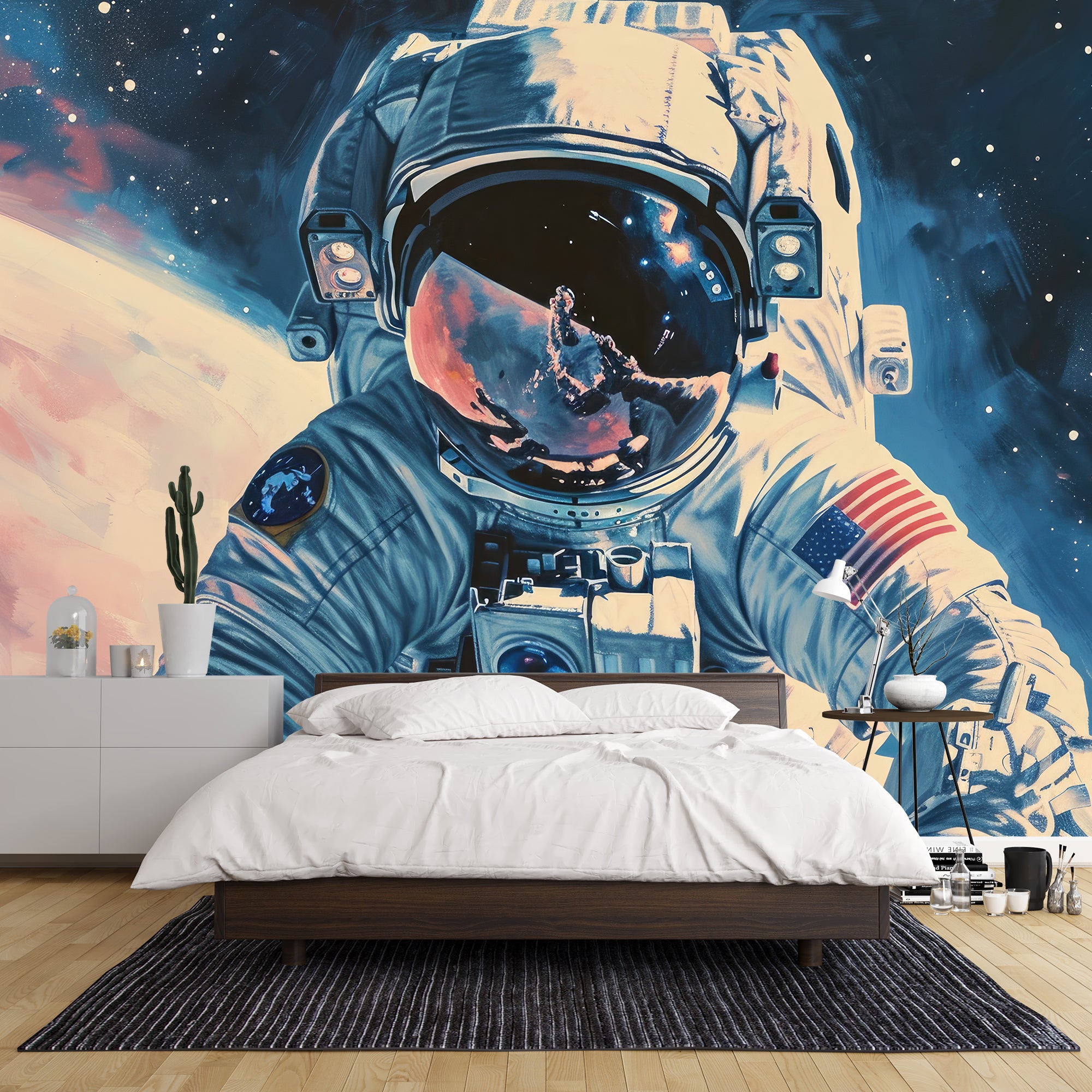 Papier peint astronaute dans une chambre 