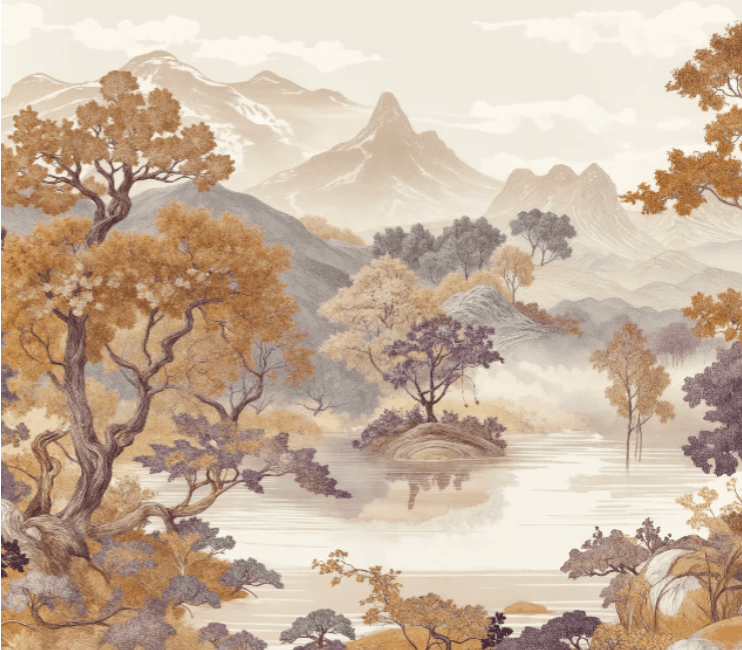 Pastel Oriental - Délicat paysage - Illulart: Papier peint panoramique