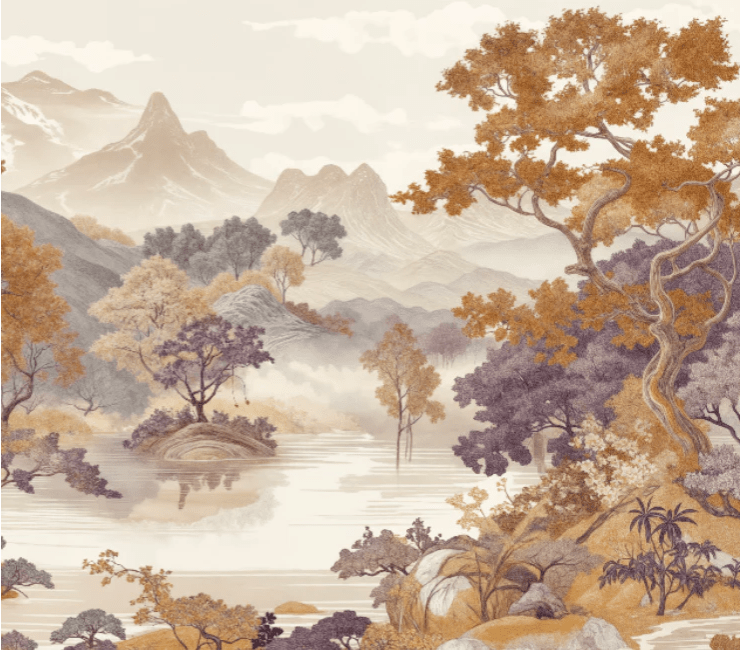 Pastel Oriental - Délicat paysage - Illulart: Papier peint panoramique