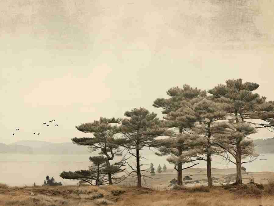 Paysage de Pins Sépia - Illulart: Papier peint panoramique
