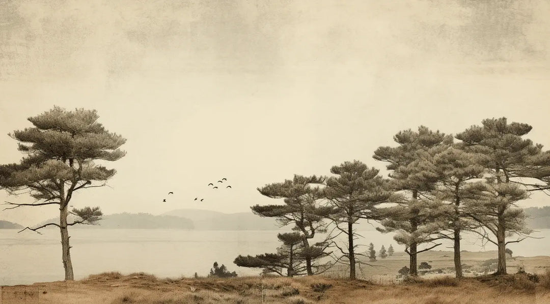 Paysage de Pins Sépia - Illulart: Papier peint panoramique