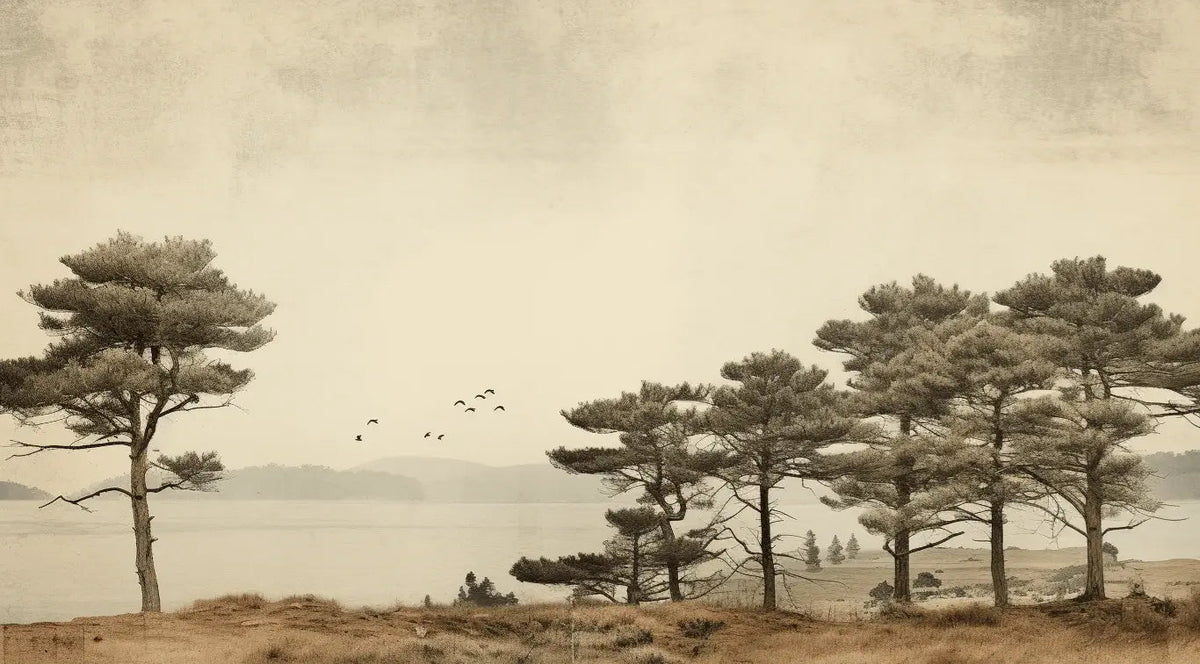 Paysage de Pins Sépia - Illulart: Papier peint panoramique
