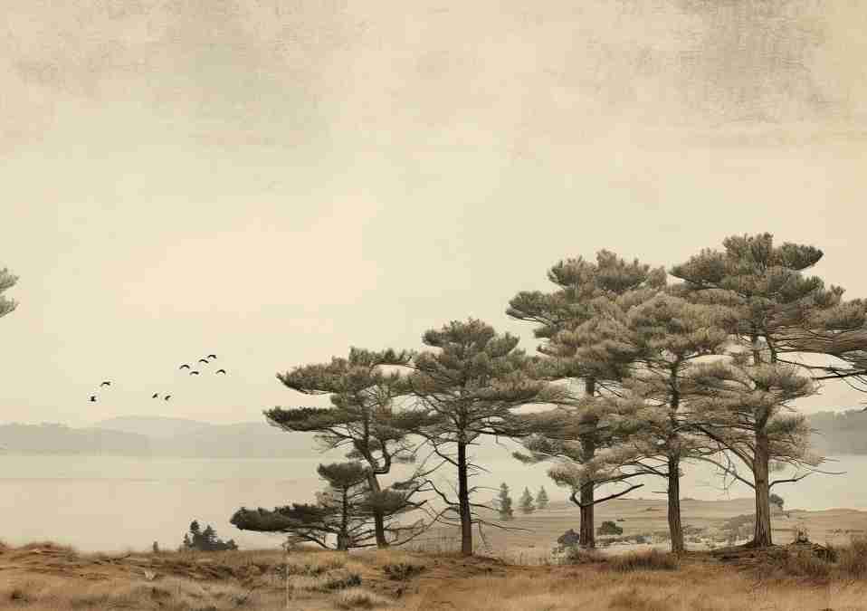 Paysage de Pins Sépia - Illulart: Papier peint panoramique