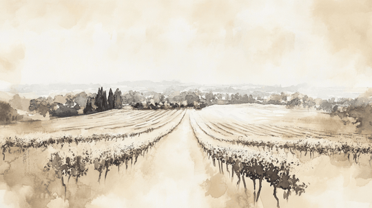 Paysage de Vignoble - Aquarelle Panoramique en Teintes Beiges - Illulart: Papier peint panoramique