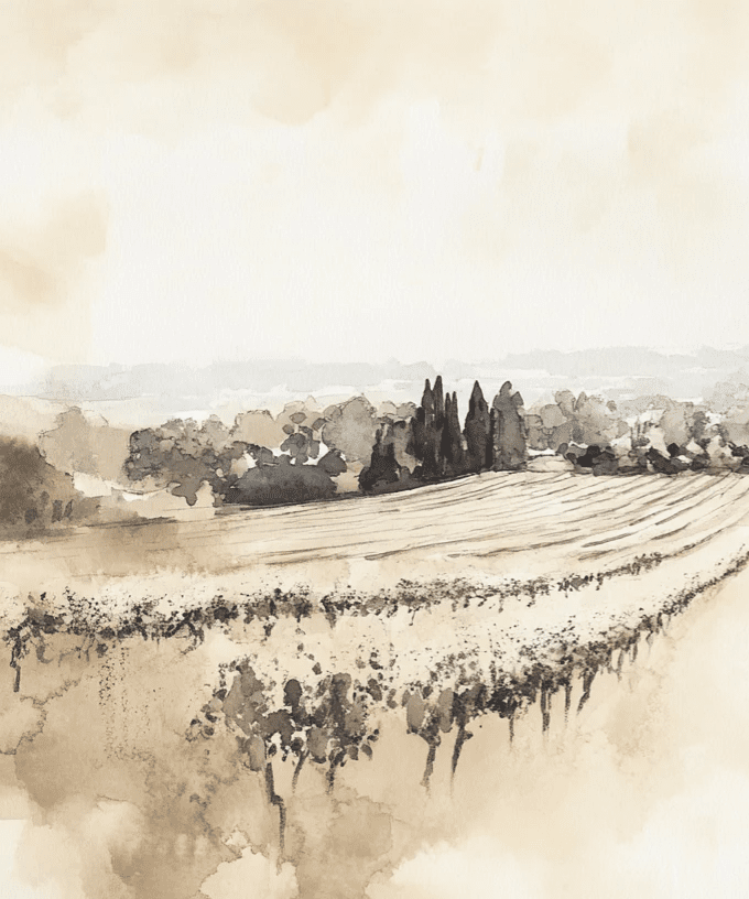 Paysage de Vignoble - Aquarelle Panoramique en Teintes Beiges - Illulart: Papier peint panoramique