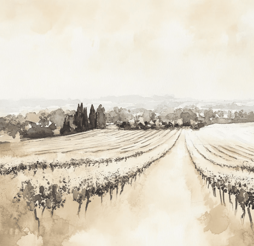 Paysage de Vignoble - Aquarelle Panoramique en Teintes Beiges