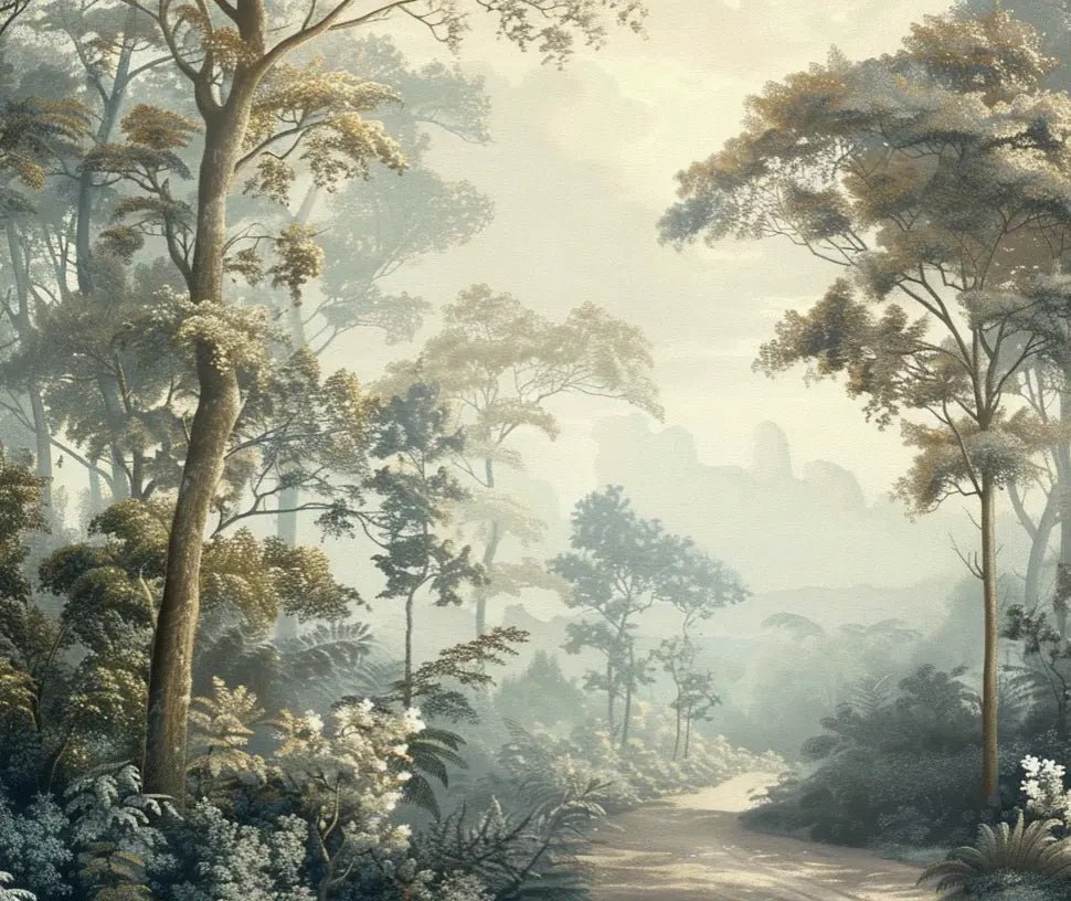 Paysage Forestier Brumeux - Papier Peint Panoramique Enchanté