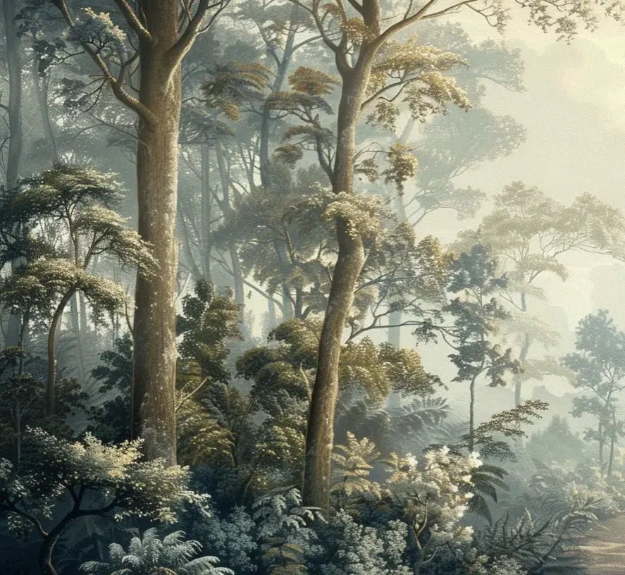 Paysage Forestier Brumeux - Papier Peint Panoramique Enchanté