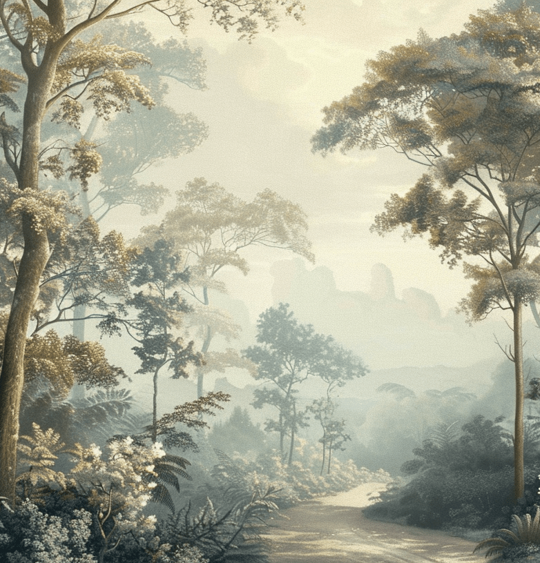 Paysage Forestier Brumeux - Papier Peint Panoramique Enchanté