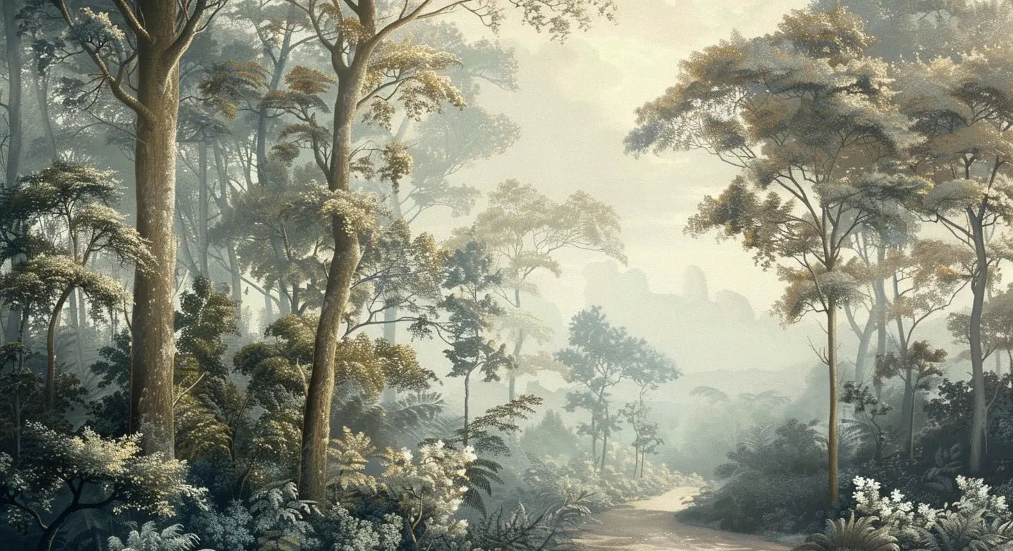 Paysage Forestier Brumeux - Papier Peint Panoramique Enchanté