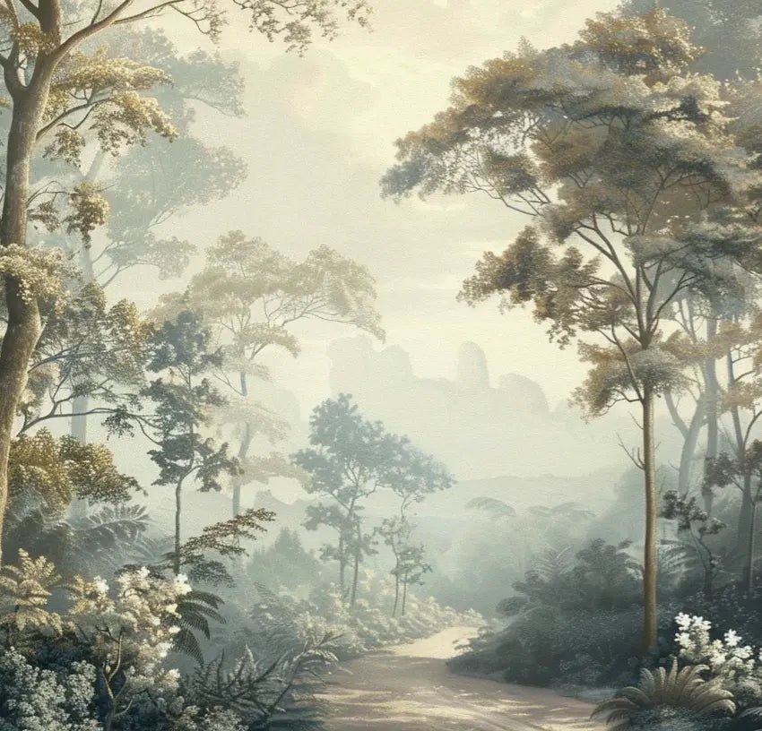 Paysage Forestier Brumeux - Papier Peint Panoramique Enchanté