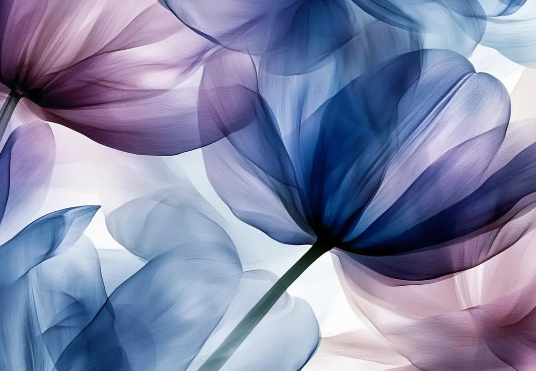 Pétales Aériens : Papier Peint Floral Abstrait en Bleu et Violet - Illulart: Papier peint panoramique