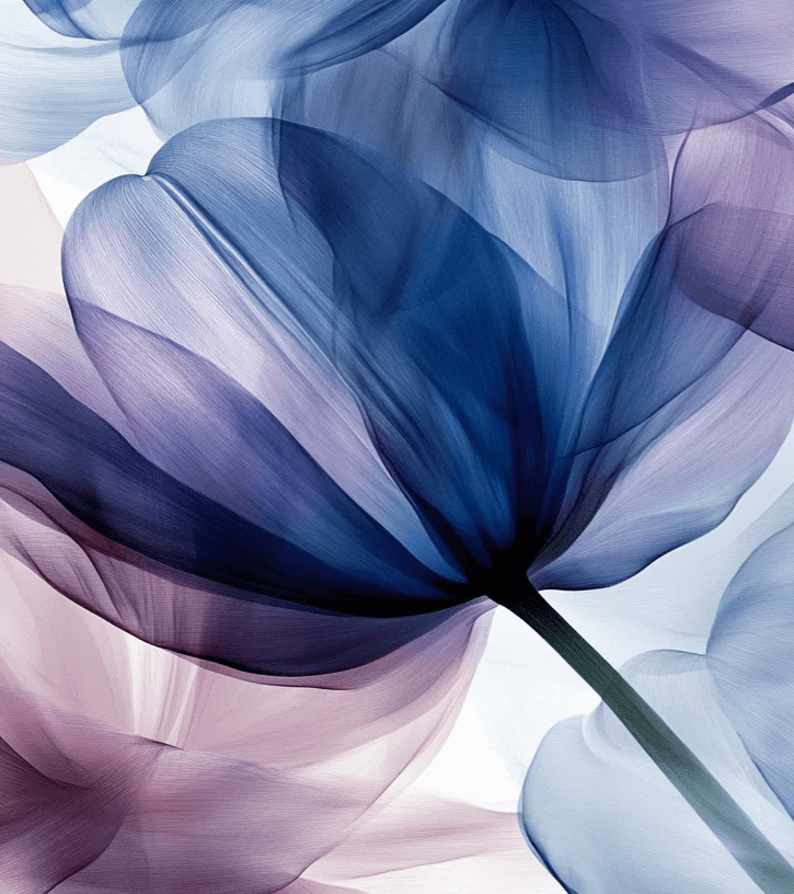 Pétales Aériens : Papier Peint Floral Abstrait en Bleu et Violet - Illulart: Papier peint panoramique