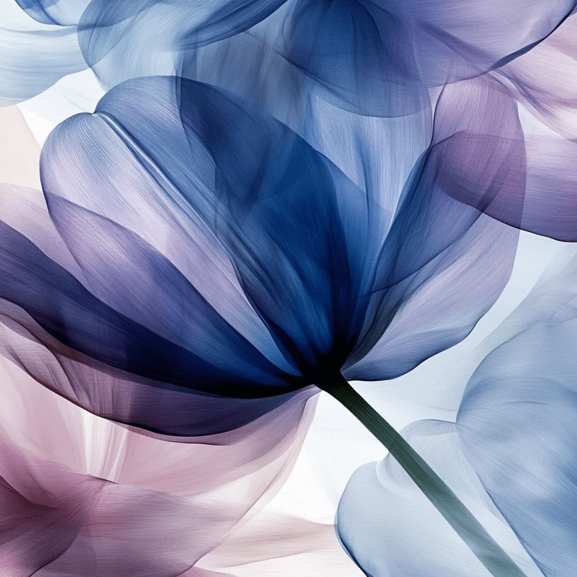 Pétales Aériens : Papier Peint Floral Abstrait en Bleu et Violet - Illulart: Papier peint panoramique