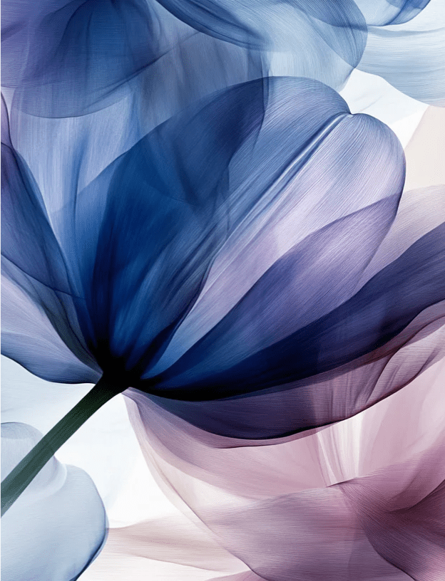 Pétales Aériens : Papier Peint Floral Abstrait en Bleu et Violet - Illulart: Papier peint panoramique
