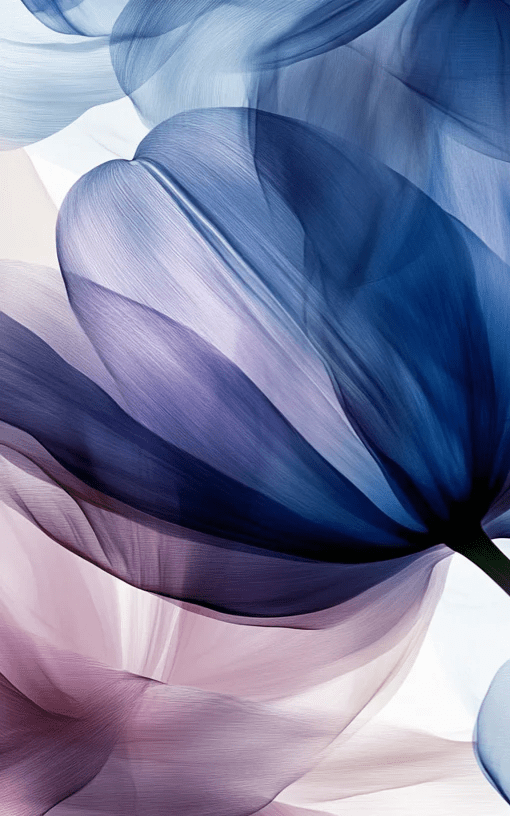 Pétales Aériens : Papier Peint Floral Abstrait en Bleu et Violet - Illulart: Papier peint panoramique