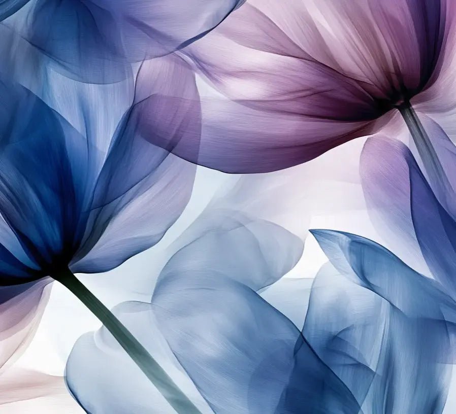Pétales Aériens : Papier Peint Floral Abstrait en Bleu et Violet - Illulart: Papier peint panoramique
