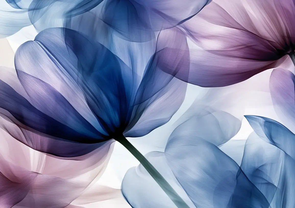 Pétales Aériens : Papier Peint Floral Abstrait en Bleu et Violet - Illulart: Papier peint panoramique