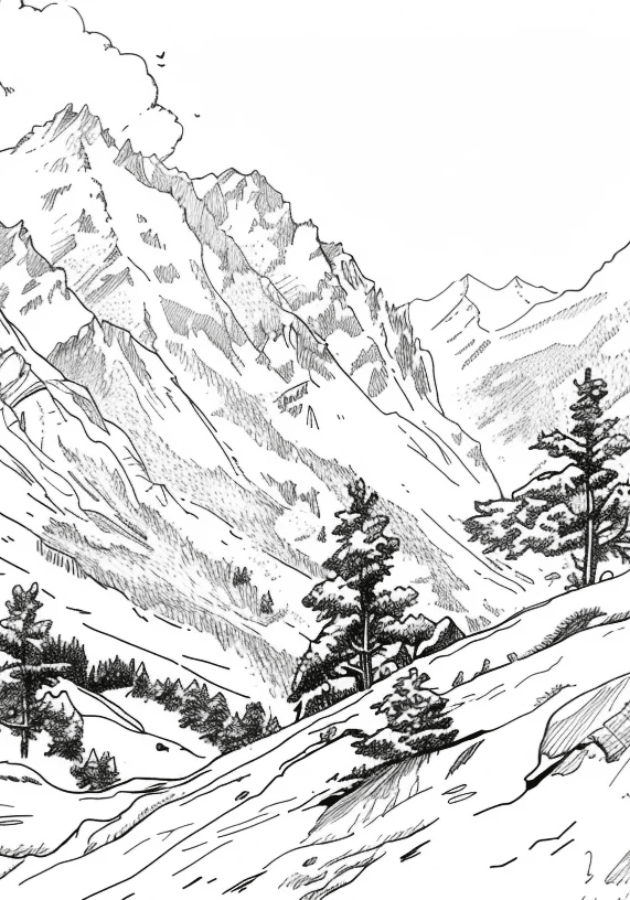 Poésie des Hauteurs - Illustration Alpine en Noir et Blanc