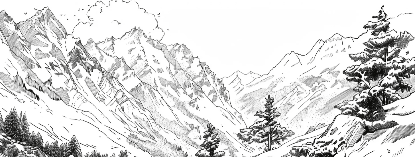 Poésie des Hauteurs - Illustration Alpine en Noir et Blanc