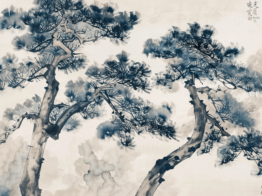 Poésie des Pins : Paysage d'Estampe - Illulart: Papier peint panoramique
