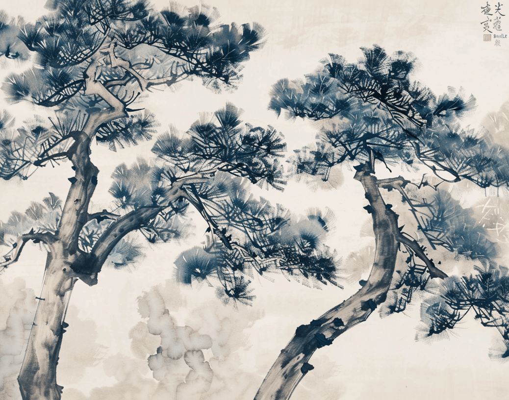 Poésie des Pins : Paysage d'Estampe - Illulart: Papier peint panoramique